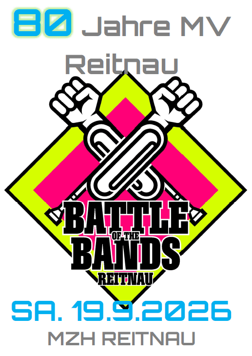 Save-the-date poster for the Battle of the Bands with raised fists in yellow and pink