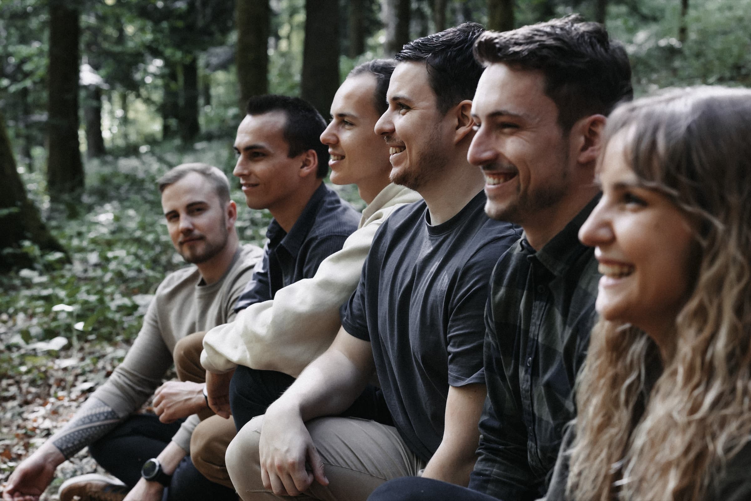 The band in the forest, side view